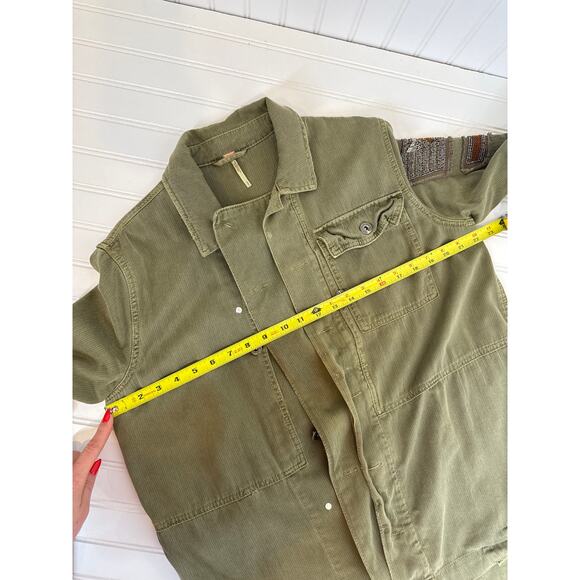 Free People Embellished Military Jacket Green Army Fatigue Beaded Shirt Size S - Picture 5 of 8